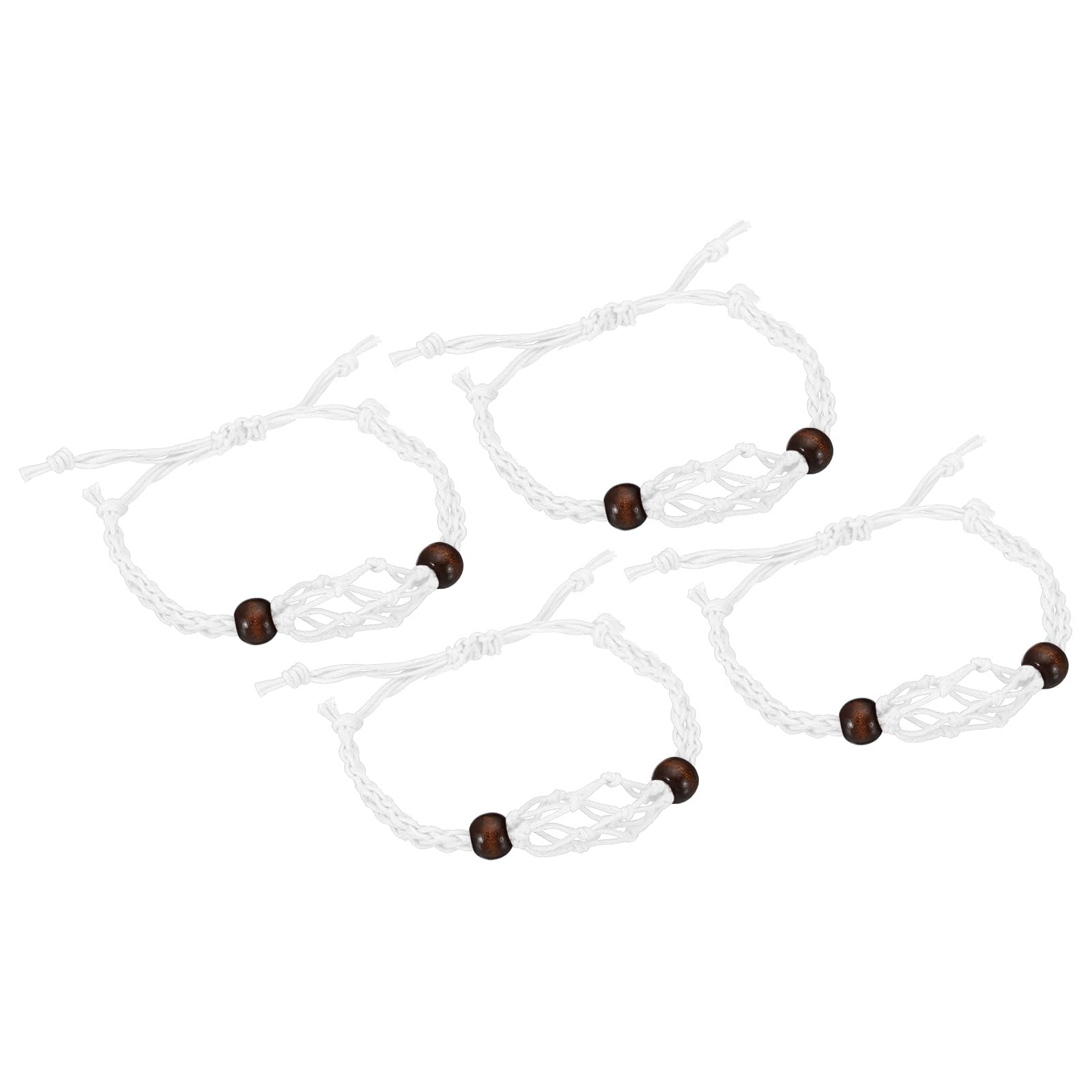 PATIKIL 7.87-11.02" Bracelet Cord Empty Stone Holder, 4 Pack 1.38" Wax Rope Inner Diameter Crystal Cage Adjustable Pendant Stone Holders for Jewelry Making, White