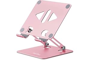 Aoviho Tablet Stand Holder for Desk, Adjustable Desktop Tablet Holder, Foldable Aluminum Tablet Mount for iPad pro 12.9, iPad Air Mini, Samsung Galaxy Tabs Z Fold Kindle Fire(4-13 inch) (Rose Gold)