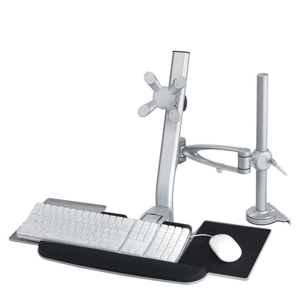 Newstar FPMA-D1020KEYB Desk Mount (clamp) for a Monitor (10-24" screen), Keyboard & Mouse (Height Adjustable) - Silver