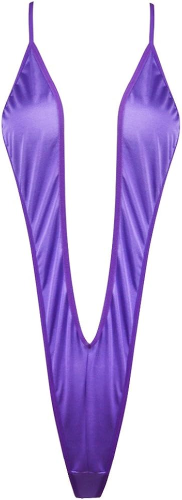TiaoBug Women's Sling Shot Micro One Piece Bikini Monokini Swimwear Swimsuit Bodysuit Purple One Size