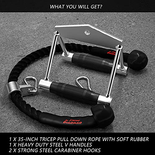 Diaomao Upgraded Tricep Rope Cable Machine Attachment Handles Heavy Duty Steel Double DHandle