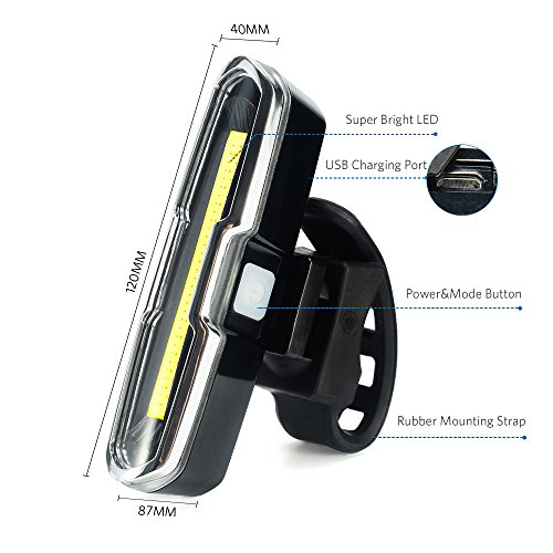 image for ThorFire Bike Light Red/White 5 Modes USB Rechargeable Bicycle Bike Ta