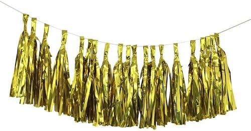 Gold Metallic Foil Tassel already Assembled Garland bunting pom poms Weddings Birthday Baby Shower Decorations