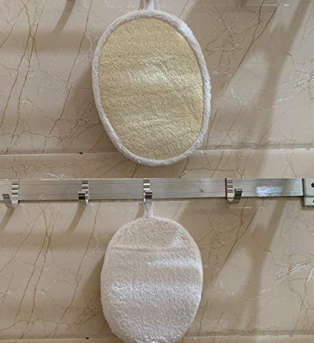 Loofah Sponge Exfoliating Pads,2 Packs Bath Shower Sponges Natural Loofah Large Back Scrubber for Men and Women Body Cleansing White,4.7x6.7 Inch