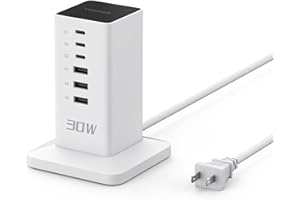 Charging Station, TESSAN 30W USB Charger Block for Multiple Devices, 6-Ports Power Bar Tower, Fast Charging for iPhone 16 15 
