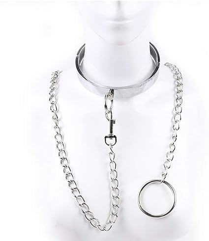 halsreif aus metall leder mit kette damen herren b d s m bondage props amazon de sport freizeit