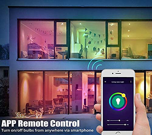 Smart LED Light Bulb WiFi Light Bulb Compatible with Alexa, Google Home, IFTTT, RGB+CCT LED Lamp Bulb, Warm White Dimmable Remote and App Control LED Bulb 9W (800 Lumen, No Hub Required, 2 Packs)