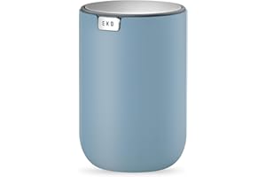 EKO Mini Desk Trash Can with Swing-Top Lid 0.4 Gallon Small Table Round Wastebasket for Office, Home, Car (Blue)