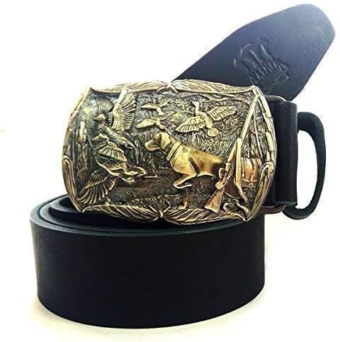 KLAMRACasual leather belt with brass buckle Duck hunting, Handmade hunter trophy solid brass belt buckle duck hunting season on leather belt