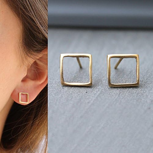 Open Square Stud Earrings, Minimalist earrings for women, geometric stud earrings gold, Nickel Free stud earrings, 1 pair of 18k Gold plated earrings for women