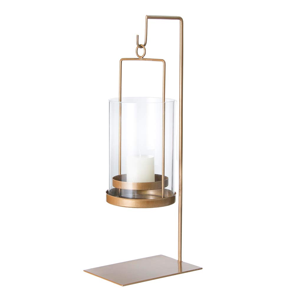 Photo 1 of Retrome Hanging Metal Hurricane Lantern with Glass Candle Holder, Tabletop Stand Hook Including, Antique Brass