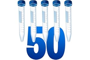 LabXcel Polypropylene Conical Centrifuge Tubes – Plastic Test Tubes with Caps, Printed Graduation, Blue Flat Screw Caps, High Speed Centrifugation, for Medical and Laboratory Use- White (15ml, 50pcs)