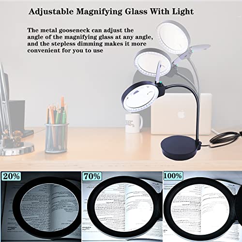 Magnifying Glass with Light 2 in 1 Magnifying Lamp 10X 20X Magnifying