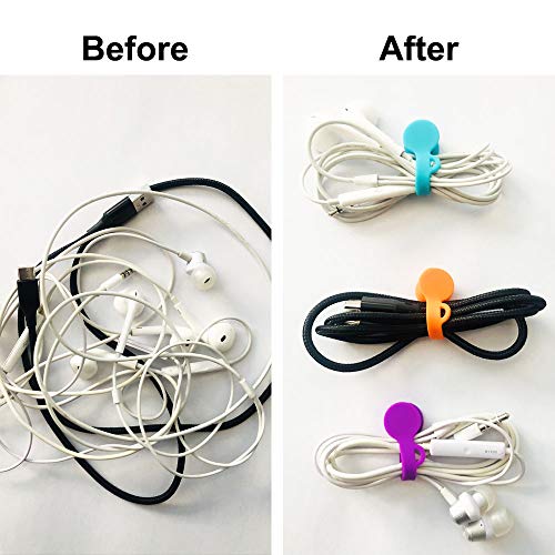 12 Pack Magnetic Cable Clips Reusable Cords Winder for Organizing Cables/Headphone Cables/USB Charging Cords, Hanging & Holding Keychain/Bookmark, Whiteboard Noticeboard Fridge Magnets(6 Colors)