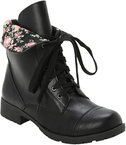 black floral combat boots
