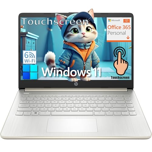 HP Touchscreen Laptop Computer for College Student Home Study, 1-Year Office 365, 16GB RAM, 512GB PCIe SSD, Intel Processor, 14 inch Display, WiFi 6, Bluetooth, Type-C, Windows 11 S, Pale Gold