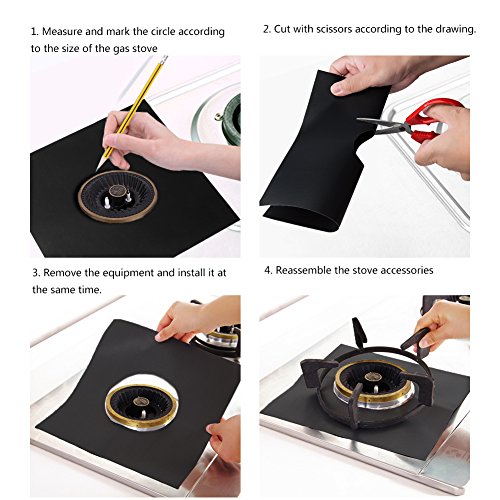 Gas Range Stove Burner Covers - Square Black Gas Range Protectors Liner Cover for Kitchen 0.3 mm Double Thickness Reusable Non-Stick Fast Clean Dishwasher Safe FDA Approved Made of PTFE Heat Resistant - Thumbnail 3