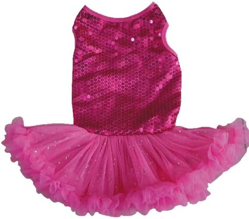 PAWPATU Sparkle Glitter Petti Dress for Dogs, Medium, Fuchsia