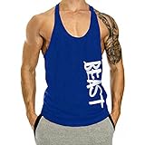 InleaderAesthetic Men's Gym Cotton Beast Muscle Stringer Vest-Blue-S