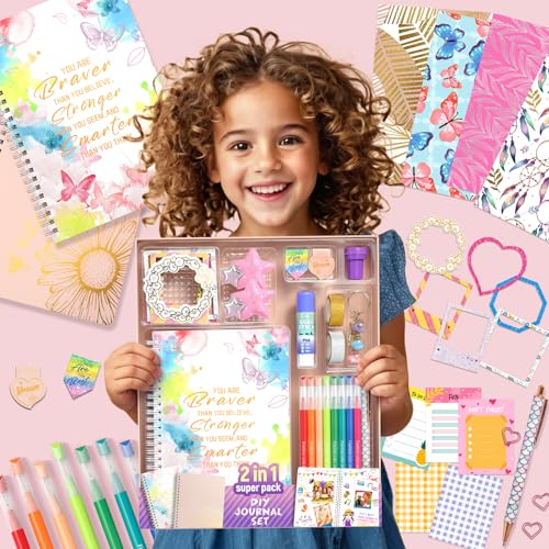 Journal Kit for Teenage Girl Gift, Girl Diary Scrapbook Kit Age 8+ (2 Pack) | Stationery Set and Art Craft Sets for Teen Girls, Girls Journal Creative Toys Gift for 8 9 10 11 12 13 14+ Year Olds Girl