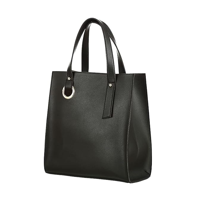 MINISO Women Simple Casual Handbag PU Leather Stylish Tote Bag Black Amazon.in Shoes & Handbags