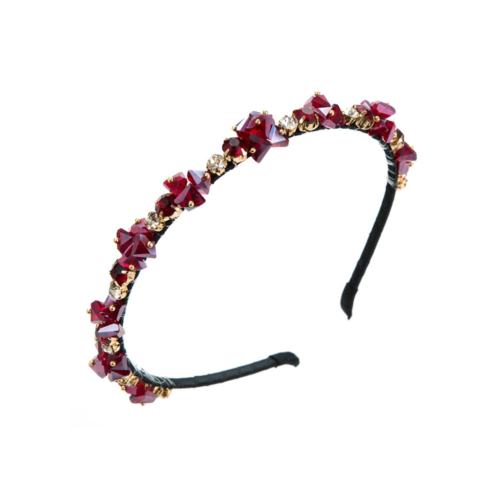 Qiwenr Crystal Headband, Crystal Side Headband, Pink Rhinestone Hair Bands, Great Headpiece for Prom, Party