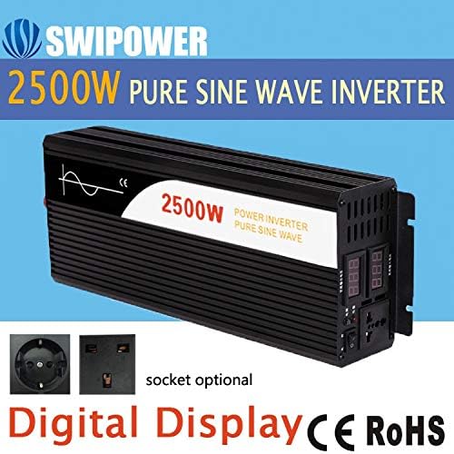 US Warehouse - 2500W Pure sine Wave Solar Power Inverter DC 12V 24V 48V to AC 110V 220V Digital Display - (Input Voltage: 12V, Output Voltage: 110-120V, Socket Type: Universal)