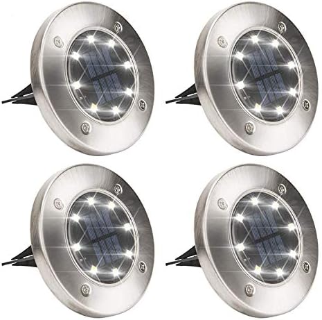 Solar Garden Light 8 LED, Wivarra Solar Lights Waterproof Solar Ground Lights Dark Sensing Landscape Lights for Lawn Pathway Yard Driveway Patio Walkway Pool Area 4 Pack Warm White
