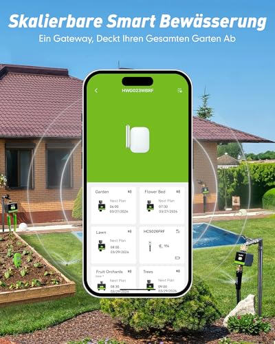 RAINPOINT Irrigation Computer WiFi, Smart WiFi Irrigation Control with Brass Inlet and Outlet & 100 m Gateway, Weather/Soil-Based Automatic Watering for Garden & Lawn, Black