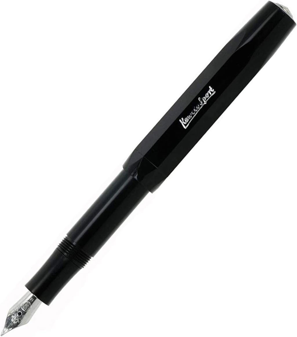 Kaweco SKYLINE SPORT Fountain Pen Black I Premium Writing Pen for Ink Cartridges 13 cm in Modern Design and Colour I Nib: B (Broad)