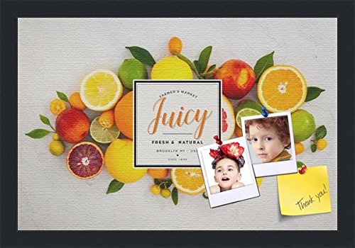 PinPix Decorative pin Cork Bulletin Board Made from Canvas, Recipe Board with Fruit Printed at 18x12 Inches and Framed in Satin Black (PinPix-Group-36)