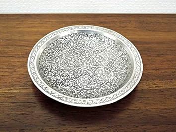Amazon ブラス カービングトレイ ラウンド シルバー 銀 真鍮