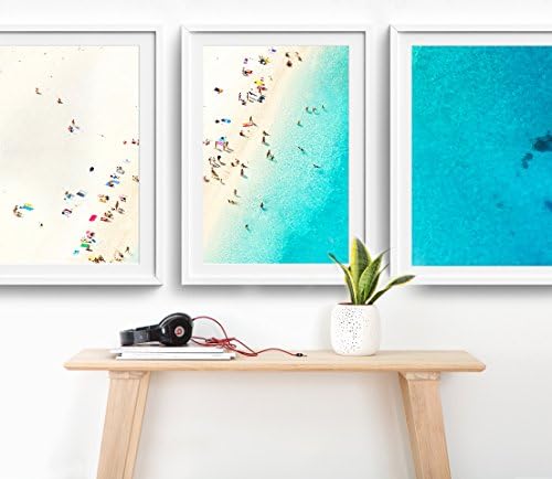 18x24" Framed "Mediterranean Dreams" Three-Piece Triptych Aerial Beach Photography Print