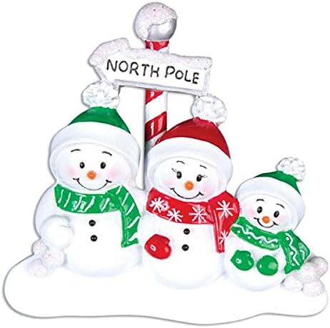 CalEli Gifts Personalised Family of 3 Snowmen Christmas Xmas Tree Bauble Decoration Ornament
