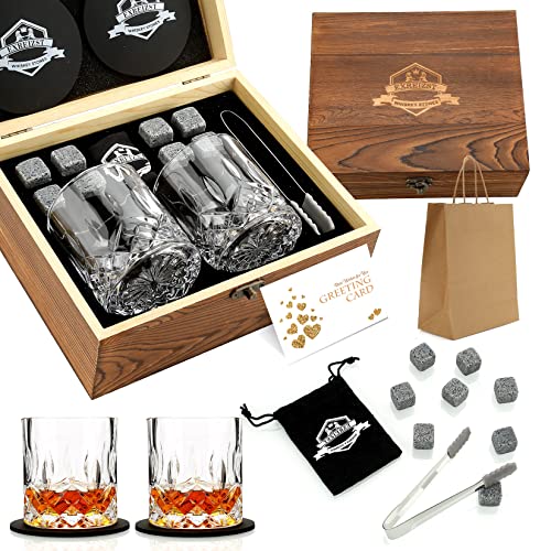 exreizst Juego de Vasos para Whisky de Regalo, con 2 Vasos para Whiskey, Rocas de Whisky – Juego de Caja de Bourbon escocés, Ideal Regalos para Hombres,Papá, Novio,Marido,Cumpleaños Navidad