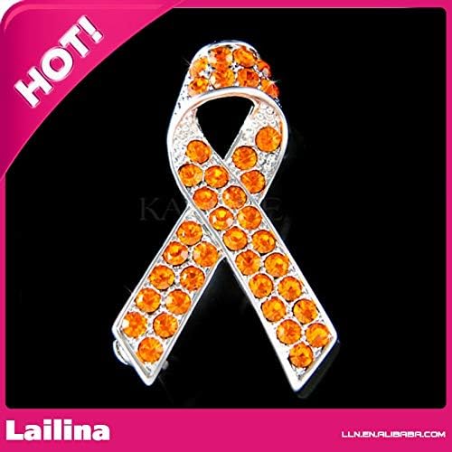 Harva Brooches - Crystal ~Orange Leukemia Kidney Cancer Awareness Ribbon Pin Brooch
