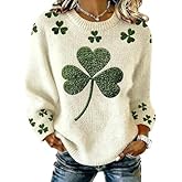 Women's St. Patrick's Day Knitted Tops Casual Long Sleeve Crew Neck Loose Fit Shamrock St. Patrick's Day Graphic Sweatshirts