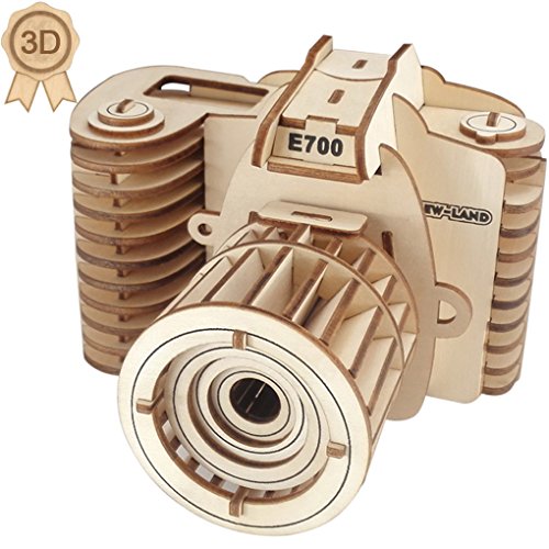 3D Wooden Puzzles Laser Engraving DIY Safe Assembly Constructor Kit Toy for Kids Teens and Adults (F1 Camera)