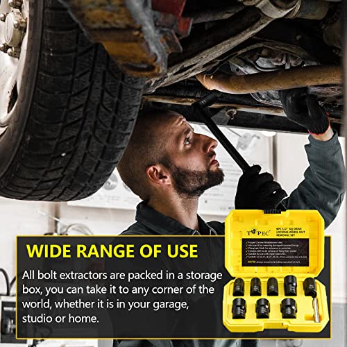 TOPEC 9PCS Bolt Nut Extractor Set, Lug Nut Remover Socket Tool, 1/2