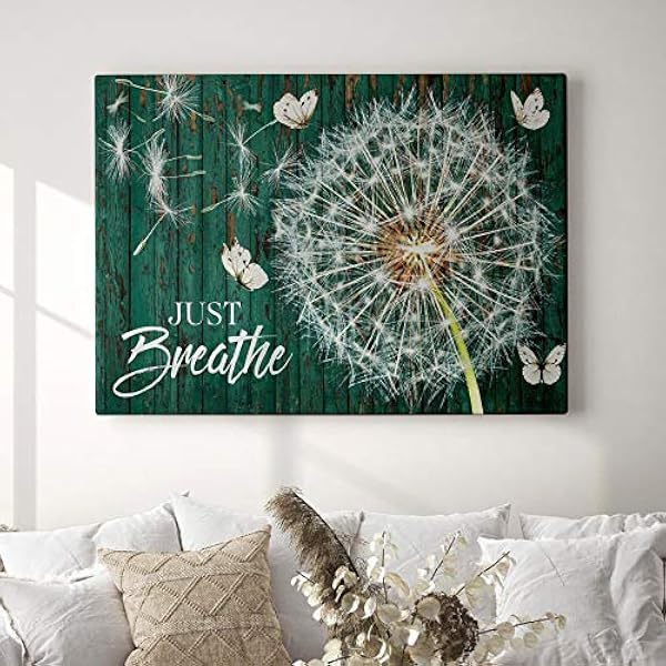 Amazon Com Dandelion And Butterflies Just Breathe Quotes Poster Teal Canvas Wall Art Creative Artwork Painting Wall Decor Pictures Wooden Framed Poster And Prints For Bedroom Nursery 12 X16 Home Kitchen