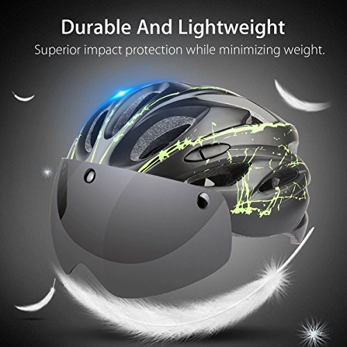 Ranger5 Cycling Helmet with Visor, Adult Bike Helmets with Removable Magnetic Shield, Detachable Liner & Dust Resistant Cover, Lightweight, Adjustable Size for Road Cycling, Outdoor - Black & Green