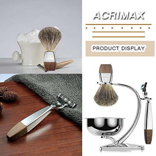 ACRIMAX Premium Shaving Brush Set with 100% Pure Badger Shaving Brush, Luxury Brush Stand, Soap Bowl and Manual Safety Razor(mach3) Kits for Gentleman - Thumbnail 4