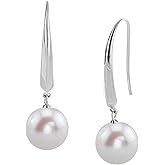 THE PEARL SOURCE 9-10mm Genuine White Freshwater Cultured Pearl Selena Dangle Earrings for Women