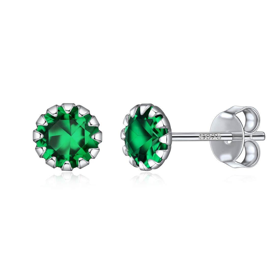ChicSilver Birthstone Earrings For Women May Sterling Silver Simulated Emerald Royal Green Stones Earring Studs Fashion Jewelry — image 1