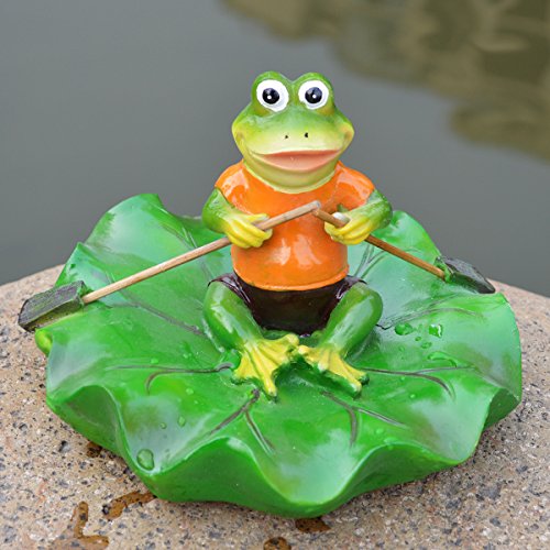 SIGMALL Floating Pond Decor, Funny Rowing Frog Statue, Outdoor