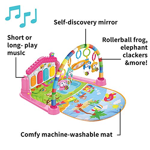 WYSWYG Baby Gym Jungle Musical Play Mats for Floor, Kick and Play Piano Gym Activity Center with Music, Lights, and Sounds Toys for Infants and Toddlers Aged 0 to 6 12Months Old (Pink)