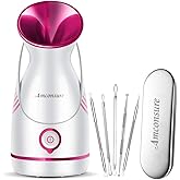 Amconsure Facial Steamer - Nano Ionic Face Steamer Warm Mist Steamer for Home Sauna SPA, Humidifier for Face Steamer for Deep Cleaning Unclogs Pores Sinuses - Bonus 5 Piece Stainless Steel Skin Kit