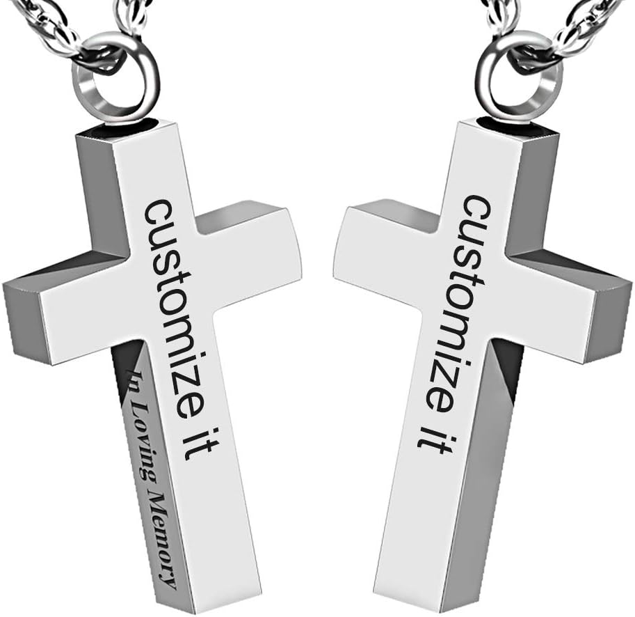DletayPersonalized Cremation Cross Necklace for Ashes Stainless Steel Cross Urn Pendant Ashes Holder Memorial Jewelry-In Loving Memory