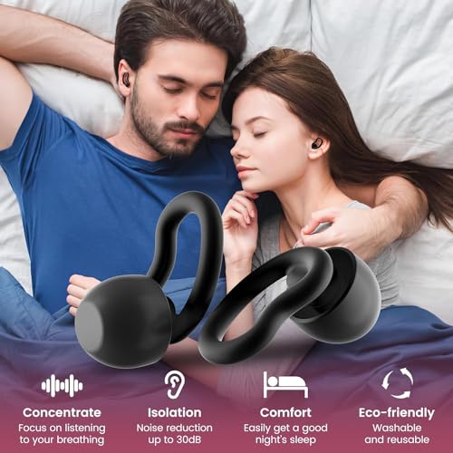 Ear Plugs for Sleeping for Side Sleepers, Soft Silicone Ear Plugs Anti Snoring 6 Sizes S/M/L for Optimal Fit (Single & Double), 2 Pairs Ear Wings, Reusable, Noise Reduction