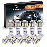 YITAMOTOR 194 168 T10 LED Bulb White, 2825 158 192 906 LED Replacement Light Bulb for Car Dome Map License Plate Lights Lamp, 5SMD, 12V, 10-Pack